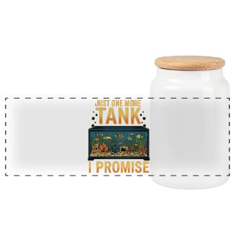 Aquarium Spruch Just One More Tank - Panorama Keksdose mit Holzdeckel - Weiß - Vorne