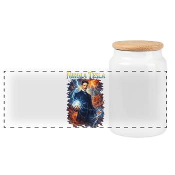 Nikola Portrait - Panoramic Cookie Jar with Wooden Lid - white - Front