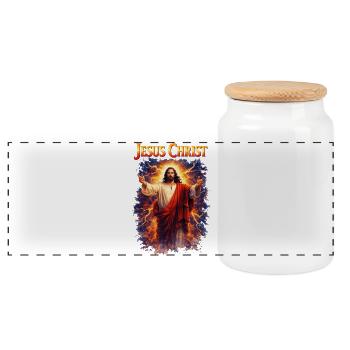 Jesus Christ Porträt - Panorama Keksdose mit Holzdeckel - Weiß - Vorne