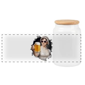Jane Austen avec de la bière et des lunettes de soleil - Boîte à biscuits avec couvercle en bois - blanc - Devant