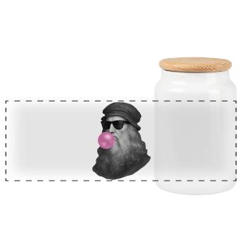 Leonardo Da Vinci mit Kaugummi und Sonnenbrille - Panorama Keksdose mit Holzdeckel - Weiß - Vorne