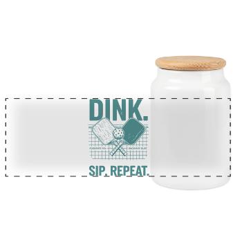 Pickleball Funny Player Pickle Ball Dink Sip - Panoramic Cookie Jar with Wooden Lid - white - Front