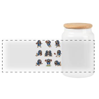 Suesser Mops Football Spieler Touchdown - Panorama Keksdose mit Holzdeckel - Weiß - Vorne
