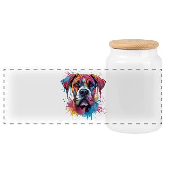 Boxer Dog Splash Art Bunt - Panorama Keksdose mit Holzdeckel - Weiß - Vorne