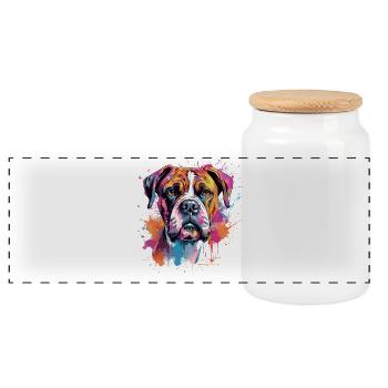 Splash Art Boxer Dog Colorful - Panoramic Cookie Jar with Wooden Lid - white - Front
