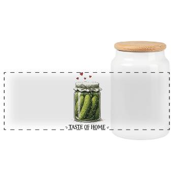 Taste Of Home Pickle Jar - Panoramic Cookie Jar with Wooden Lid - white - Front