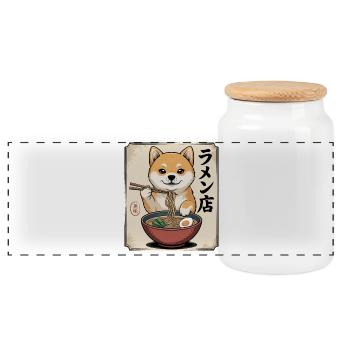 Shiba Ramen Shop - Panoramic Cookie Jar with Wooden Lid - white - Front