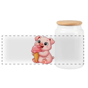 Süßes Schweinchen mit Eis Cartoon - Panoramic Cookie Jar with Wooden Lid - white - Front