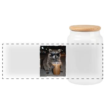 Waschbär-Eiskaffee-Chaos Koffein-Meme-Humor - Panorama Keksdose mit Holzdeckel - Weiß - Vorne