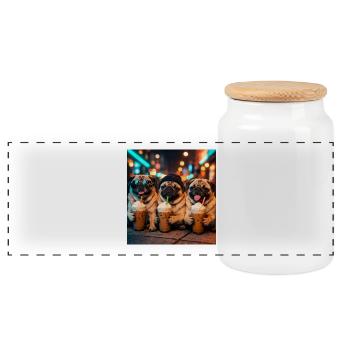 Funny Pug Lovers Midnight Coffee Lover - Panoramic Cookie Jar with Wooden Lid - white - Front