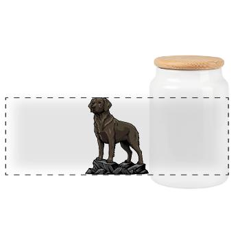 Schokoladen-Labradorhund auf einem felsenbraunen Porträt - Panorama Keksdose mit Holzdeckel - Weiß - Vorne