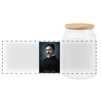 Nikola Vintage Portrait - Panorama Keksdose mit Holzdeckel - Weiß - Vorne