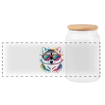 Bunter Waschbär Wasserfarben Spritzer - Panorama Keksdose mit Holzdeckel - Weiß - Vorne