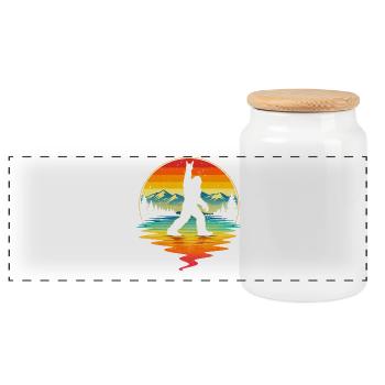 Bigfoot Rock On Sign Sasquatch Yeti Rock And Roll - Panoramic Cookie Jar with Wooden Lid - white - Front