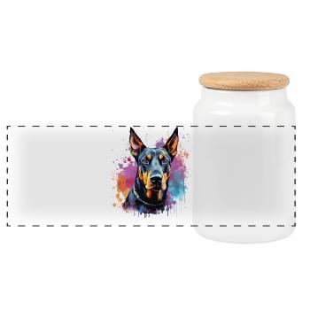 Doberman Pinscher Dog Splash Art - Panoramic Cookie Jar with Wooden Lid - white - Front