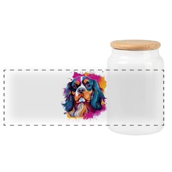Chien épagneul, Cavalier King Charles - Boîte à biscuits avec couvercle en bois - blanc - Devant