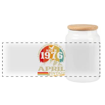 Vintage April 1976 Vintage Retro Birthday - Panoramic Cookie Jar with Wooden Lid - white - Front
