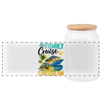 Family Cruise Caribbean - Panoramic Cookie Jar with Wooden Lid - white - Front