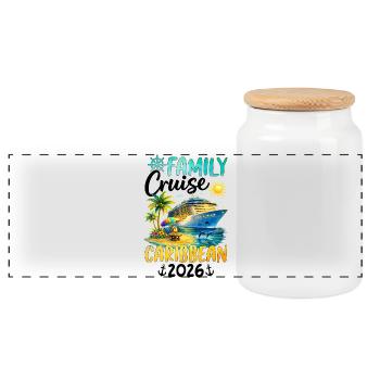 Family Cruise Caribbean 2026 - Panorama Keksdose mit Holzdeckel - Weiß - Vorne