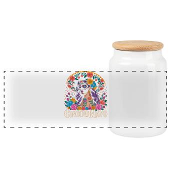 Cinco Mayo Sugar Skull Fiesta - Panoramic Cookie Jar with Wooden Lid - white - Front
