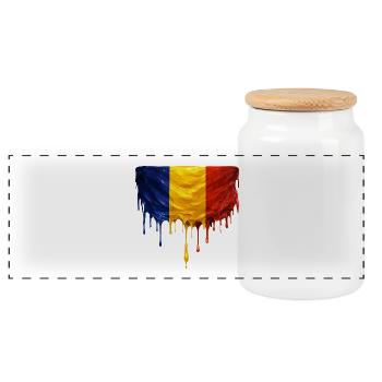 Romania Flag Drop Art - Panoramic Cookie Jar with Wooden Lid - white - Front