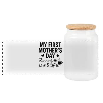 First Mother's Day Humor Mom Gift Idea Family - Panoramic Cookie Jar with Wooden Lid - white - Front