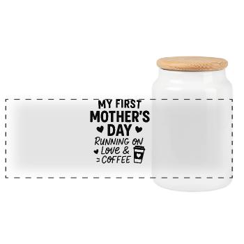 First Mother's Day Humor Mom Gift Idea Family - Panoramic Cookie Jar with Wooden Lid - white - Front