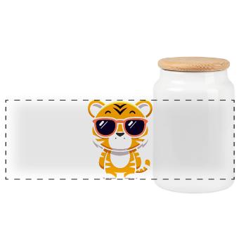 Tigre cartoon lunettes soleil - Boîte à biscuits avec couvercle en bois - blanc - Devant
