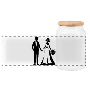 Bride and groom - Panoramic Cookie Jar with Wooden Lid - white - Front