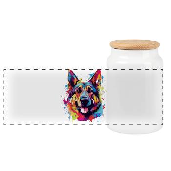 Splash Art Deutscher Schäferhund Farbenfroh - Panorama Keksdose mit Holzdeckel - Weiß - Vorne