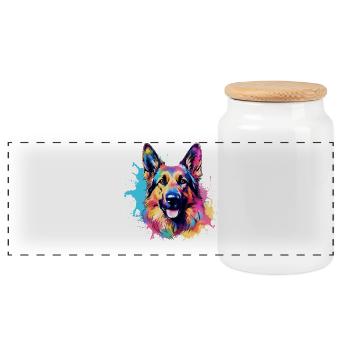 Colorful Dog Splash Art German Shepherd - Panoramic Cookie Jar with Wooden Lid - white - Front