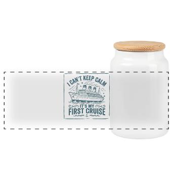 I can't stay calm, it's my first K - Panoramic Cookie Jar with Wooden Lid - white - Front