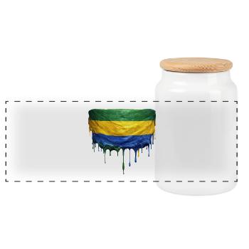 Gabon Flag in Drop Art - Panoramic Cookie Jar with Wooden Lid - white - Front