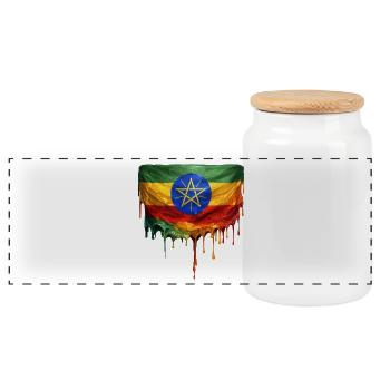 Ethiopia Flag in Drop Art - Panoramic Cookie Jar with Wooden Lid - white - Front