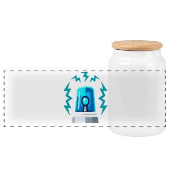 Blue Light Siren Alarm Illustration - Panoramic Cookie Jar with Wooden Lid - white - Front