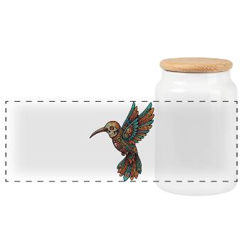 Skull Alebrije Hummingbird Mexican - Panoramic Cookie Jar with Wooden Lid - white - Front