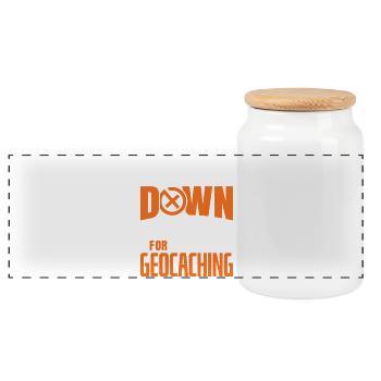 Down For Geocaching GPS Hunter Art - Panorama Keksdose mit Holzdeckel - Weiß - Vorne