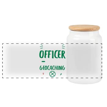Geocaching Officer Outdoor Hobby Design - Panorama Keksdose mit Holzdeckel - Weiß - Vorne