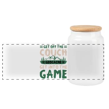 Get Off Couch Geocache Into The Game Hiking Art - Panoramic Cookie Jar with Wooden Lid - white - Front