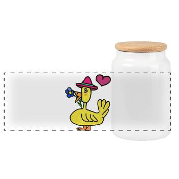 Duck with flower birthday greetings ducks children - Panoramic Cookie Jar with Wooden Lid - white - Front