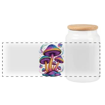 Psychedelic Mushrooms T-Shirt Neon Mushroom - Panoramic Cookie Jar with Wooden Lid - white - Front