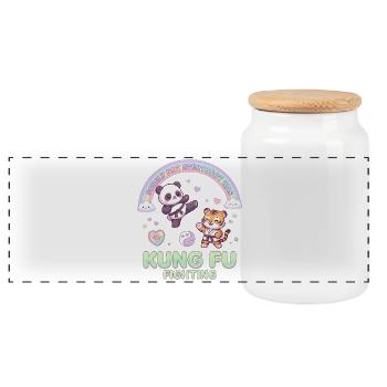 Kawaii Panda Tiger Kung Fu Fighting Pastel - Boîte à biscuits avec couvercle en bois - blanc - Devant
