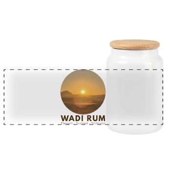 Wadi Rum Evening Silence Desert Sun - Panoramic Cookie Jar with Wooden Lid - white - Front