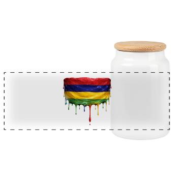 Mauritius Flag Drop Art - Panoramic Cookie Jar with Wooden Lid - white - Front