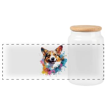 Art éclaboussé de chien corgi gallois de Pembroke coloré - Boîte à biscuits avec couvercle en bois - blanc - Devant