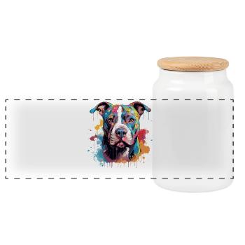 Pitbull Dog Colorful Splash Art - Panoramic Cookie Jar with Wooden Lid - white - Front