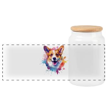 Splash art coloré Pembroke Welsh Corgi Dog - Boîte à biscuits avec couvercle en bois - blanc - Devant