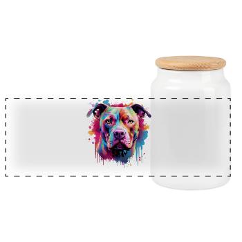 Pitbull Dog Splash Art Colorful - Panoramic Cookie Jar with Wooden Lid - white - Front