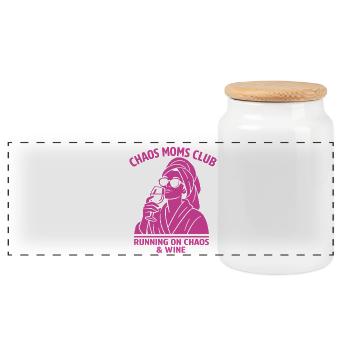 Chaos Moms Club Wine Shirt Funny Mom - Panorama Keksdose mit Holzdeckel - Weiß - Vorne