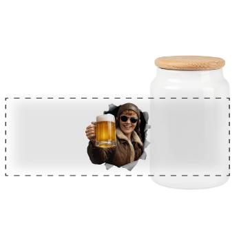 Amelia Earhart mit Sonnenbrille und Bier - Panorama Keksdose mit Holzdeckel - Weiß - Vorne